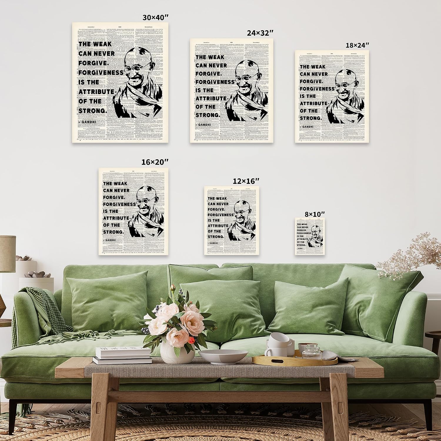 Poster Master The Weak Can Never Forgive Canvas - Gandhi Print - Forgiveness Quotes Art - Gift for Men & Women - Motivational Wall Decor for Living Room or Office - 8x10 STRETCHED Canvas