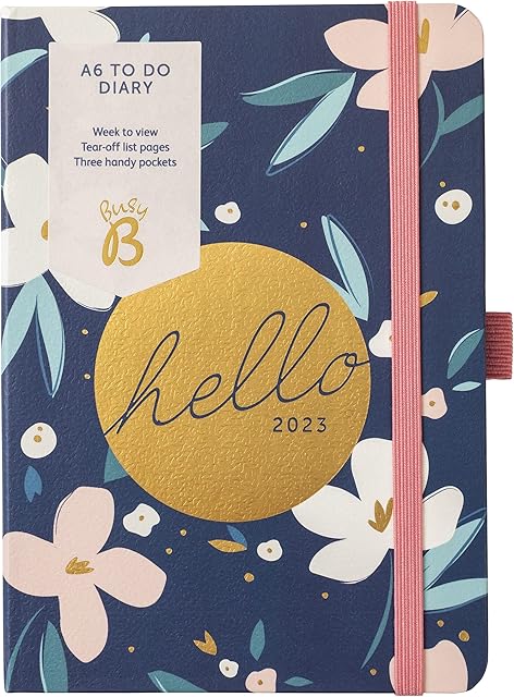Busy B A6 To Do Diary January to December 2023 - Navy Floral - Week to View Diary with Notes, Tear-Out Lists & Pockets