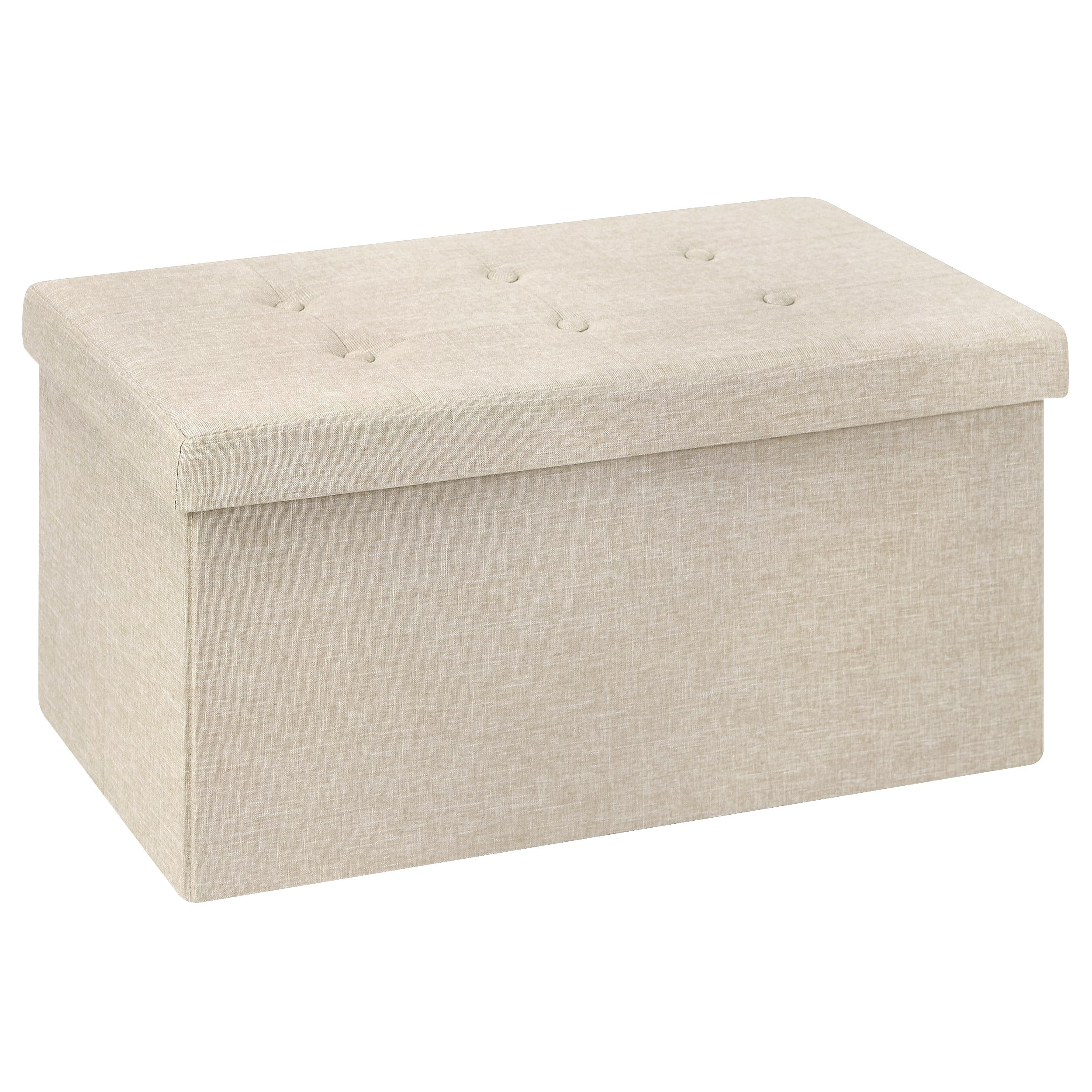 WOLTU Tabouret Banc de Rangement en Lin,Pouf Pliable, Cube Coffre de Rangement 76x37,5x38cm,Beige
