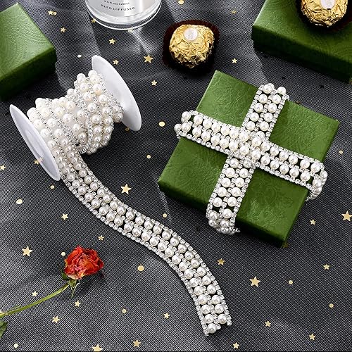 Miniatura 4 de Cadena de perlas de 1 yarda con apliques de diamantes de imitación para costura, manualidades, decoración de bricolaje, boda, ropa