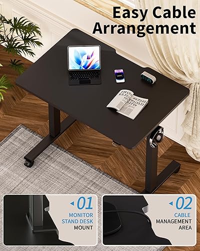 Miniatura 57 de Okin Escritorio eléctrico pequeño de pie, 40 x 24 pulgadas, altura ajustable, color negro, estación de trabajo para oficina en casa Negro