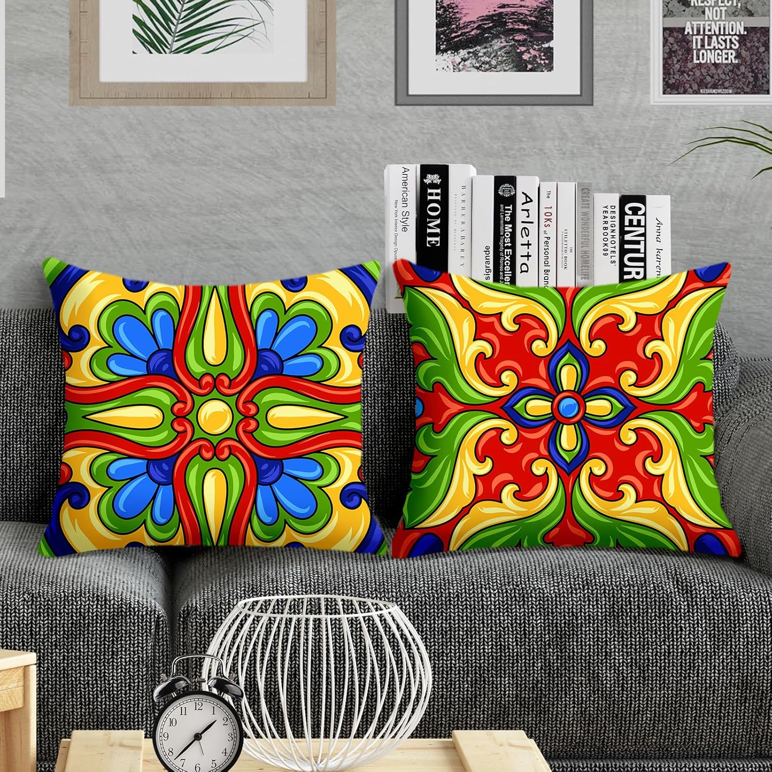 Spanish Throw Pillow Covers 18x18 inch Set of 4 Colorful Mexican Pillow Cases Boho Ethnic Decorative Cushion Covers for Bed Couch Living Room