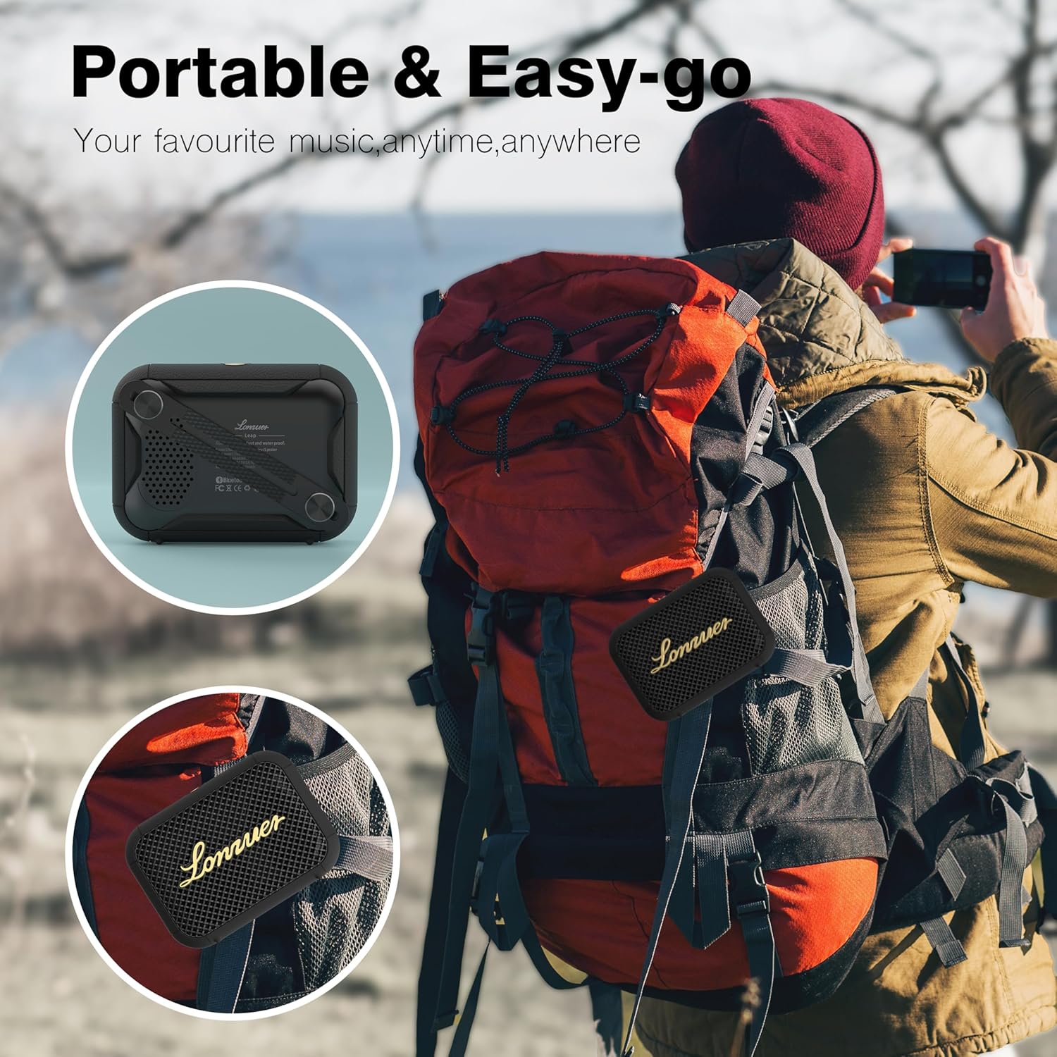 IPX7 Waterproof Shower Bluetooth Speaker, Portable Small Speaker, Speakers Bluetooth Wireless Loud Clear Sound Support Handle for Kayak Canoe Mountain Bike Beach Gift (Black) - Image 6