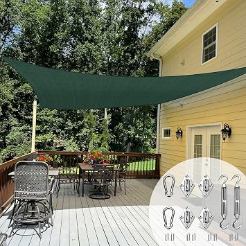 TANG Sun Shade Sail 15 x 24 Rectangle Sunshades Canopy with Hardware Kit, Square Shade Cloth UV Block Outdoor Patio Cover for Backyard Deck Garden Activities and Facility, Green