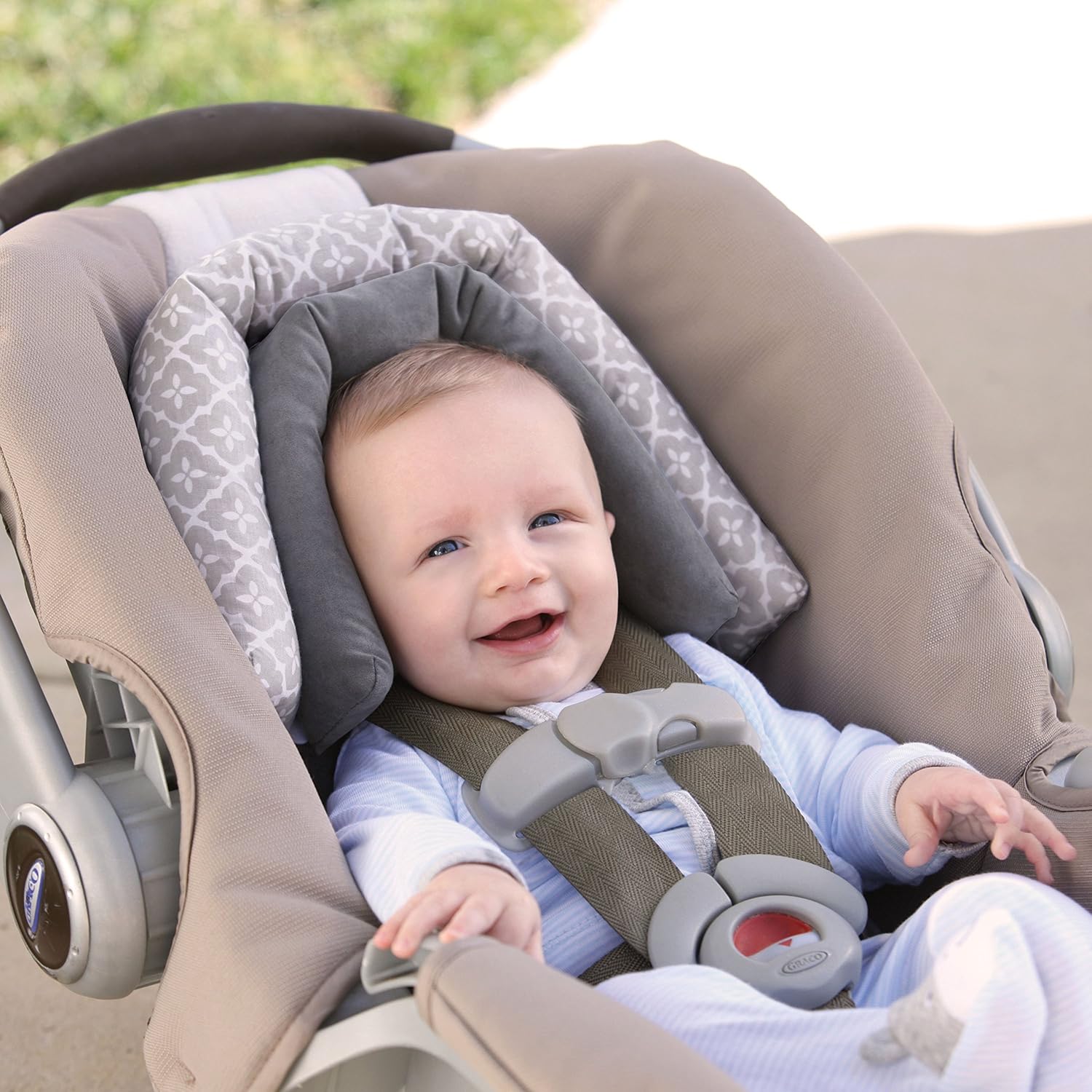 Carter's Infant 2-in-1 Head Support for Carseats and Strollers Diamonds, Grey/White