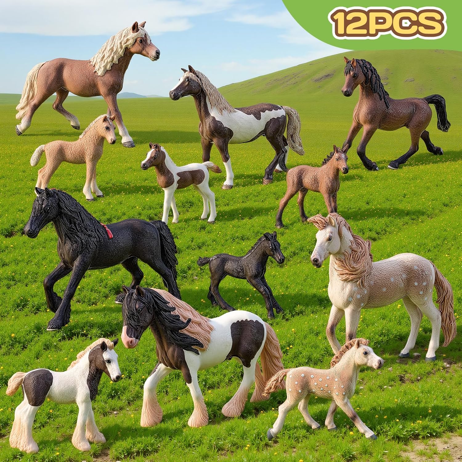 12PCS 6" Horse Toys Family Figurines for Girls Boys 3 4 5 6+ Years Old, Realistic Farm Animal Toys Figurines Learning Toys for Kids, Horse Party Favors Birthday Gift Cake Toppers Decoration