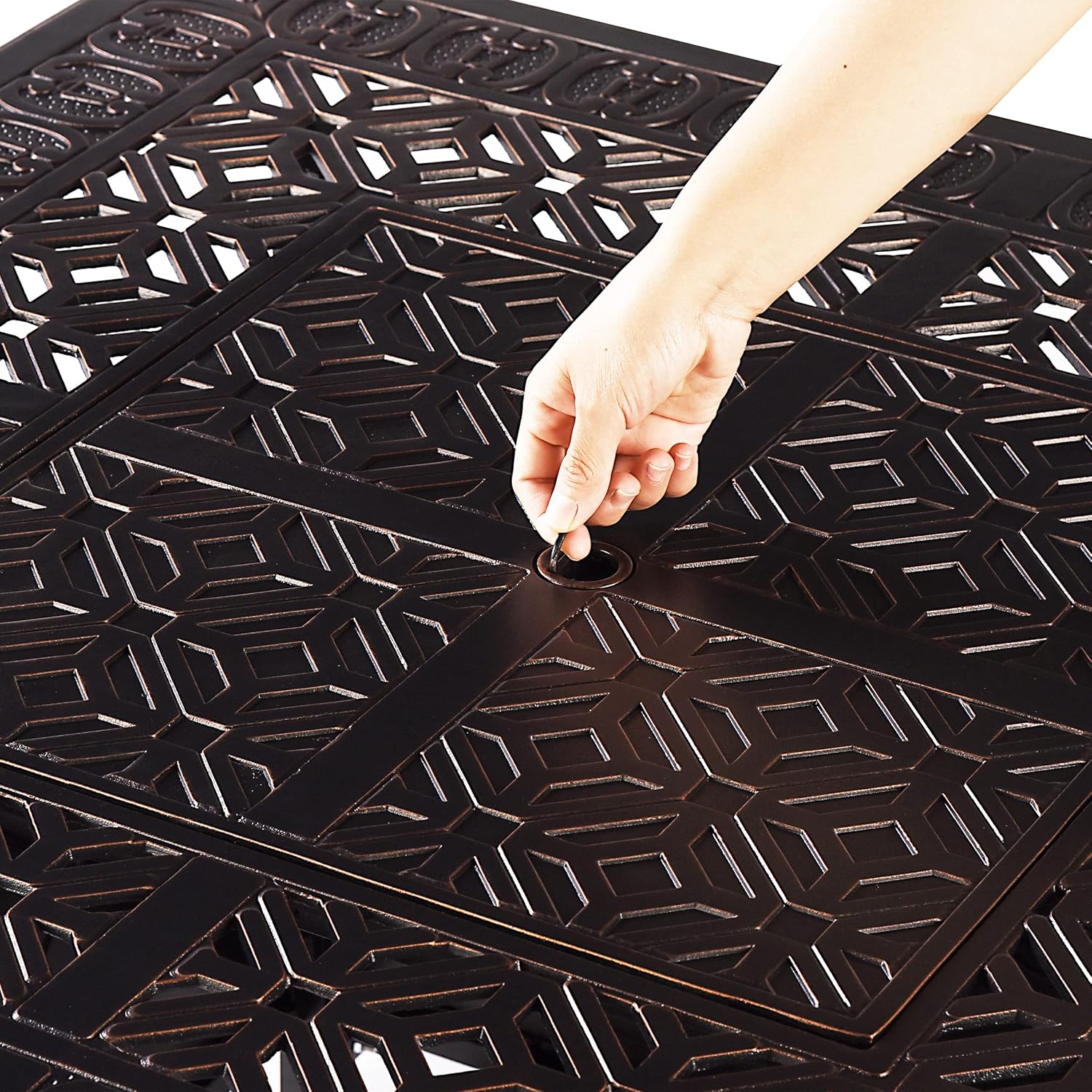 Oakland Living Aluminum 57,0000 BTU 42 in. Square Propane Black Fire Pit Table with Fire Beads, Lid, Propane Tank Cover and Table Fabric Covers in Copper Finish