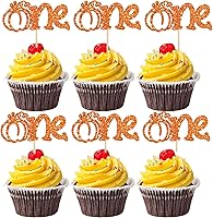 Vista 32 de 24 decoraciones de calabaza Oh Baby para cupcakes con purpurina de calabaza para cumpleaños, baby shower, decoración de pastel de cumpleaños, baby