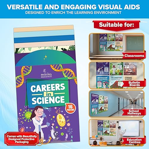 Miniatura 5 de Decorably 16 pósteres de carrera en ciencias para la escuela intermedia de 11 x 14 pulgadas, laminado mate, decoración de aula de ciencias