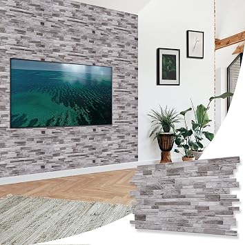 NOVECRAFTO Stone Effect 3D Wall Panels - 37.7 x18.89 in 96x48cm 20 Sheets Covering 99.2 sqft 9.22sqm - Waterproof Decorative PVC Wall Cladding for Home, Office - Natural Grey Stone Slate Effect