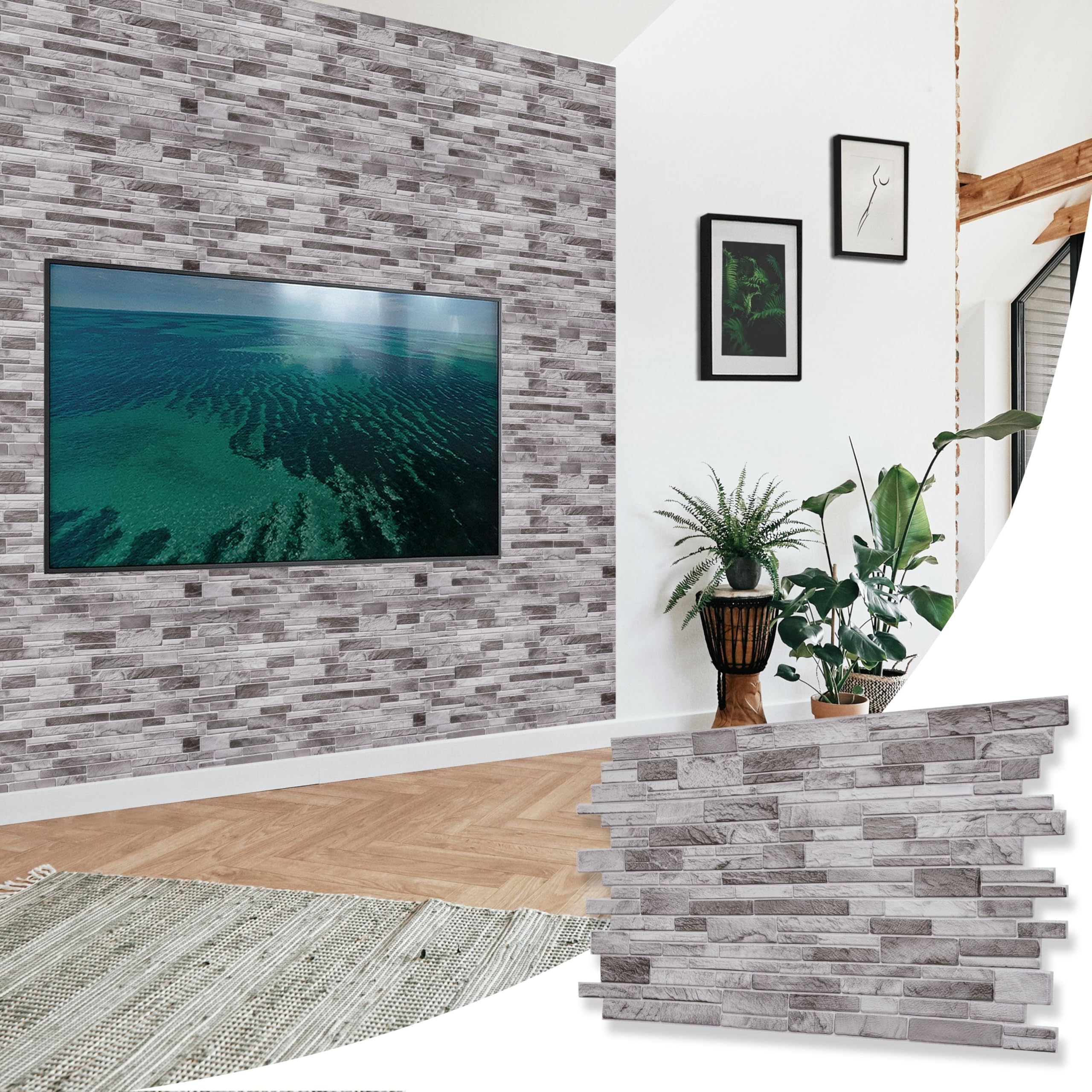 Novecrafto Natural Grey Stone Effect 3D Wall Panels - 37.7 X18.89 In (96X48cm) 12 Sheets Covering 59.52 Sqft (5.53 Sqm) - Waterproof Decorative Pvc Wall Cladding For Home, Office - Stone Slate Effect