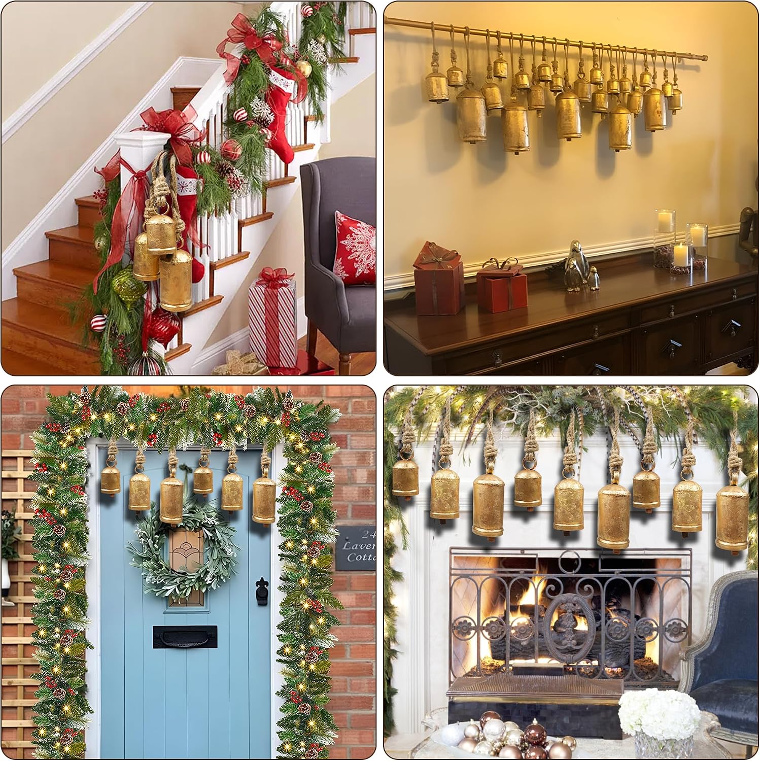 DIYANA IMPEX Set of 3 Rustic Gold Christmas Bells for Decoration - Perfect for Cow Bell, Door Hanging, Staircase, Wall (Extra Large)