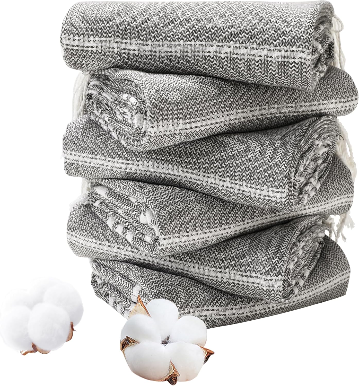 Genovega 6 Packs Oversized Turkish Beach Towels Set 74"x38" Extra Large Sand Free Quick Dry Absorbent Swim Bath Pool Towel Adult Blanket Travel Essentials Accessories Vacation Grey Stripe