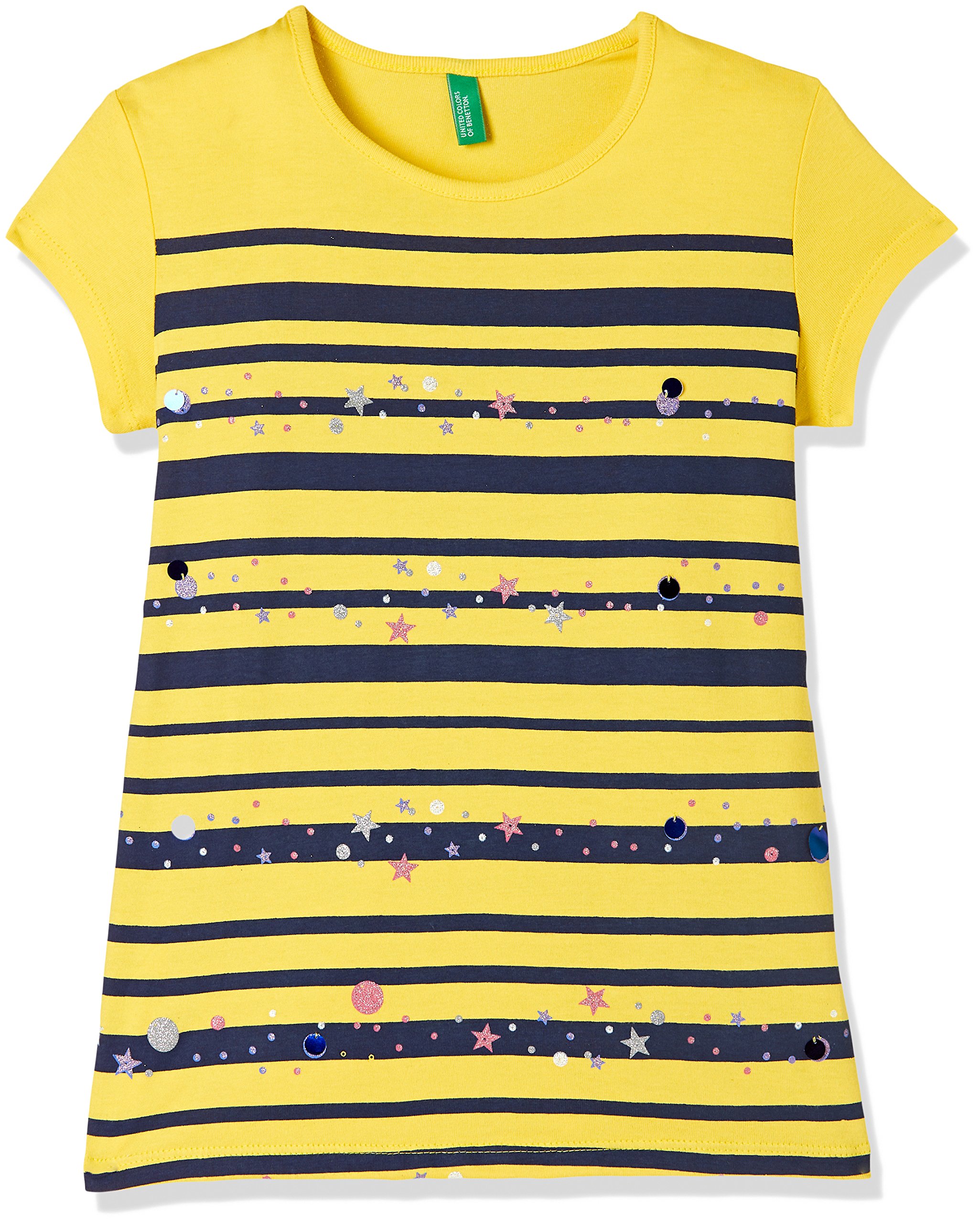 United Colors of Benetton Girls' T-Shirt (17A3096CZ39SI35R2Y_Gold and Yellow_2-3 Years)