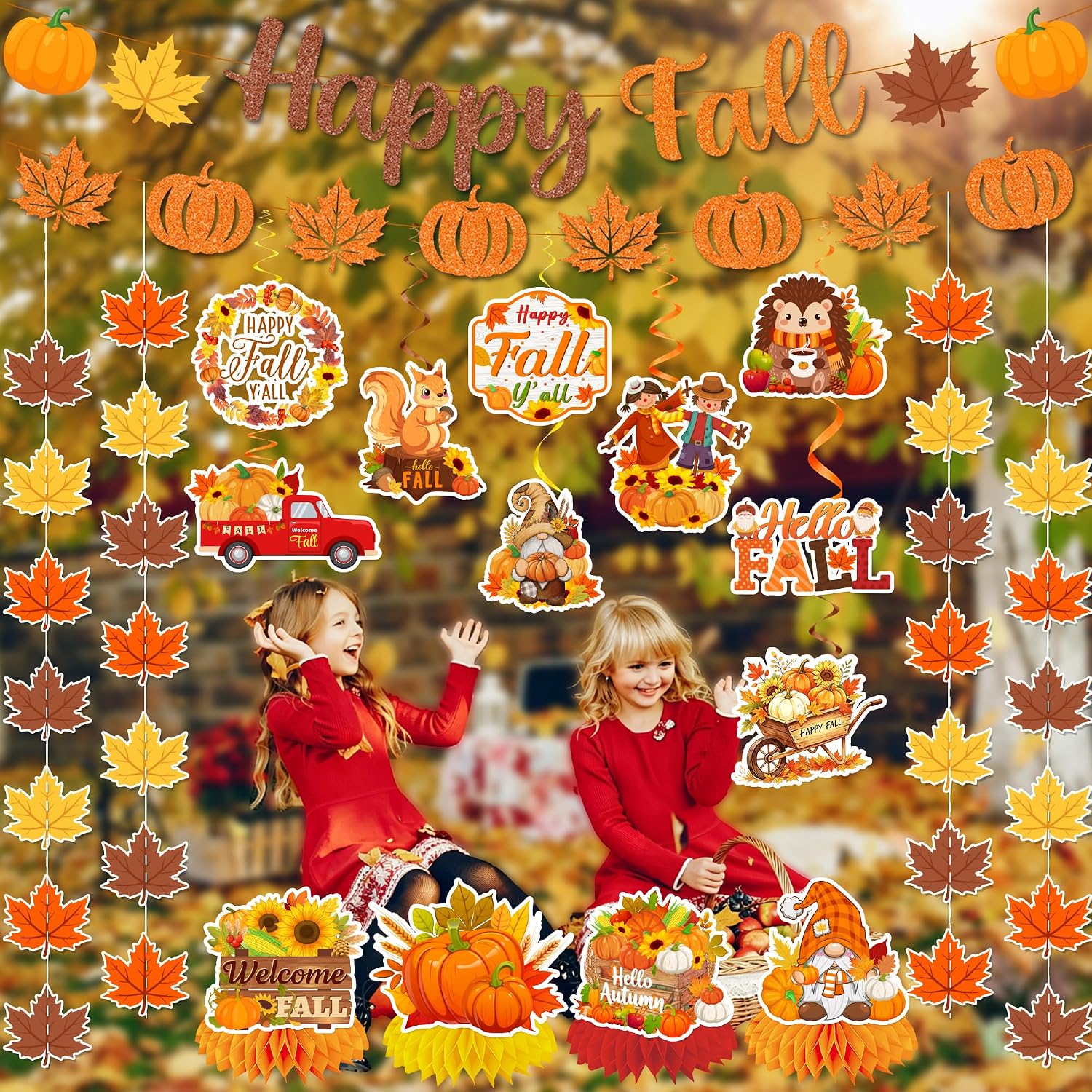 Fall Party Decorations Happy Fall Banner Garland Hanging Swirls Centerpiece