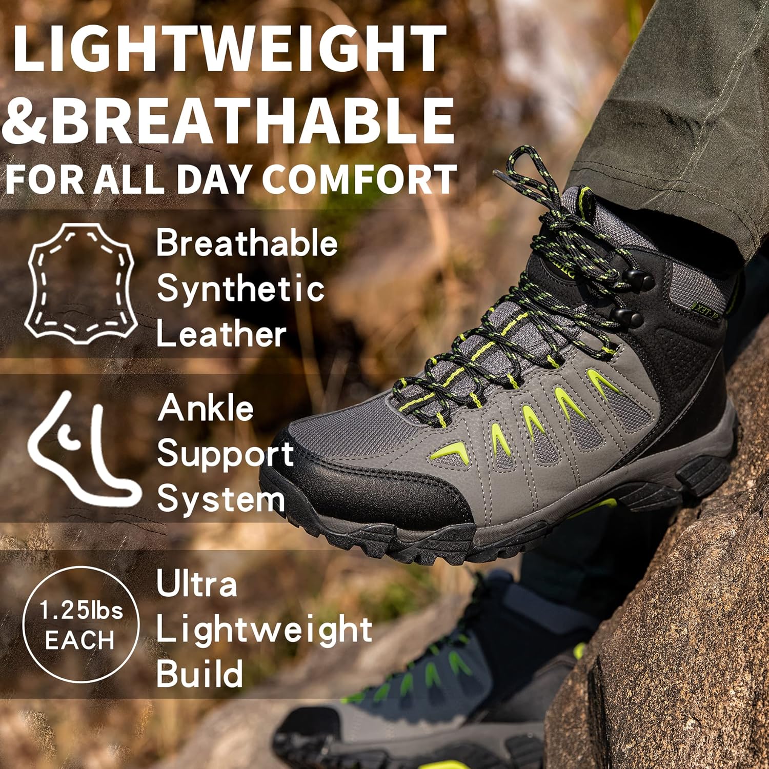 Miniatura 4 de SHULOOK Hiking Boots Men Waterproof Boots for Men Non-Slip & LightWeight & Comfortable Men's Hiking Outdoor Ankle Boot Trekking Camping