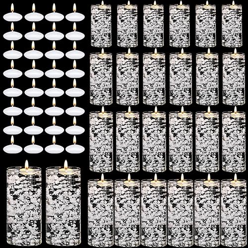 Miniatura 7 de Mifoci Juego de 24 jarrones cilíndricos de vidrio, 24 piezas, cadena de perlas artificiales, 48 piezas de jarrones flotantes, jarrón transparente,