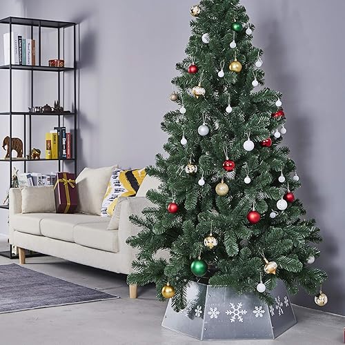 Miniatura 6 de Blissun - Anillo de metal para árbol de Navidad, collar de árbol de Navidad con copo de nieve impreso, base de sauce para decoración de árbol de