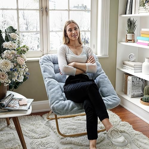 Miniatura 6 de Flash Furniture Archer - Silla Saucer con marco de acero plegable, silla portátil de gran tamaño, para dormitorio o dormitorio, 28 pulgadas, piel