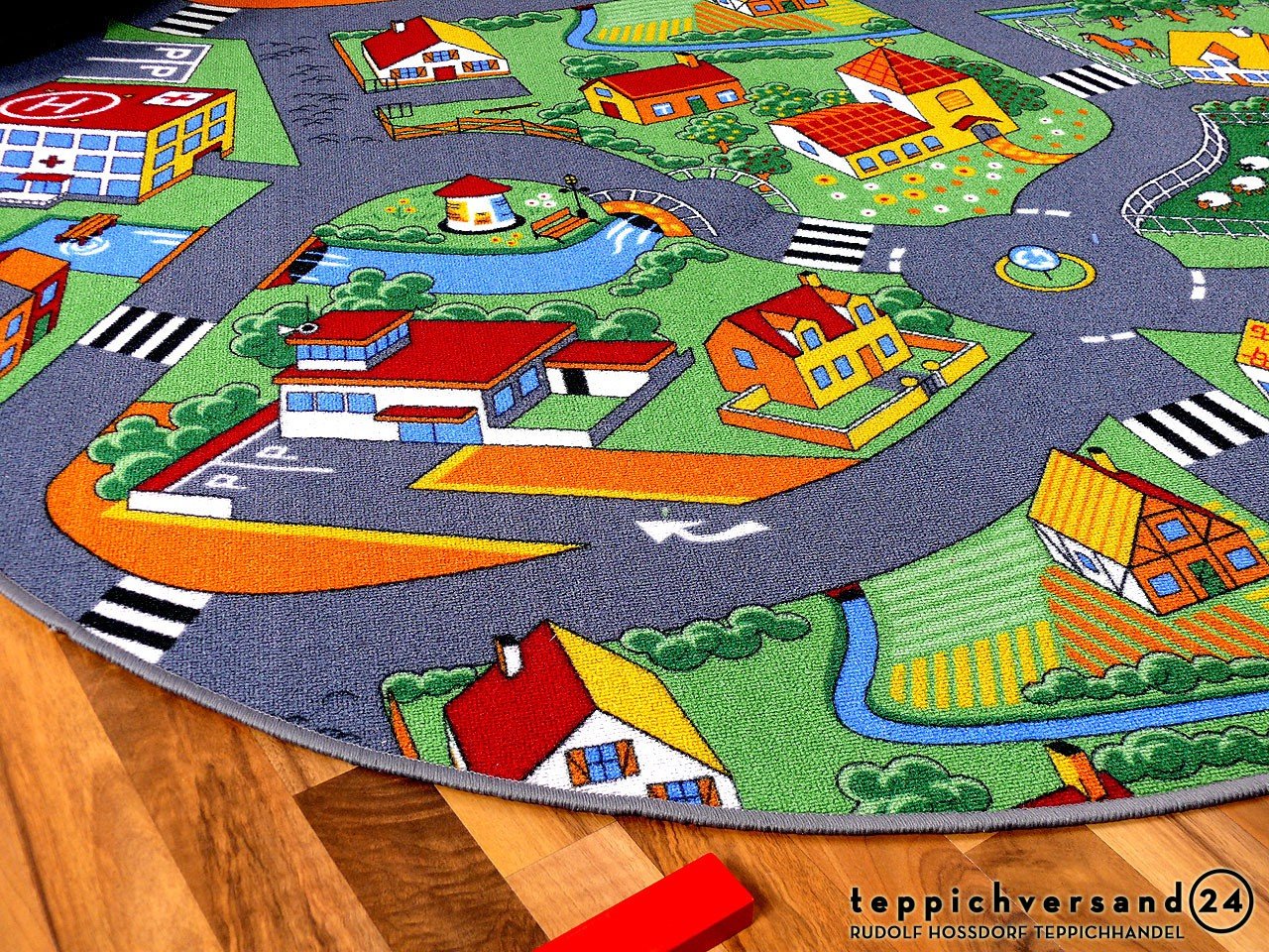 Snapstyle Kinder Spiel Teppich Little Village Grün Rund in 7 Größen