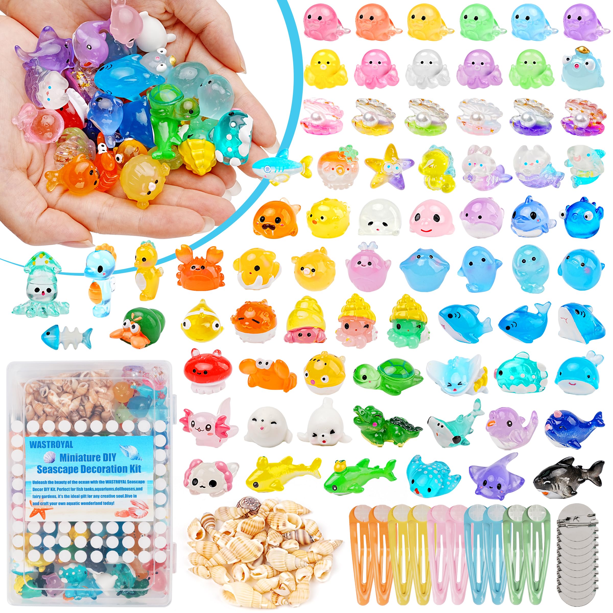 100pcs Ocean Mini Resin Animals - 78 Styles Tiny Sea Figurines Shell Miniature Plastic Fish for Garden Micro Landscape DIY Fish Tank Potted (Small Ocean)