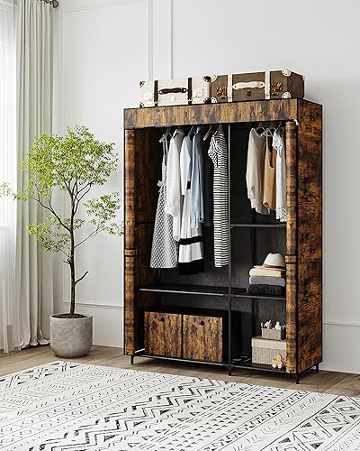 Miniatura 3 de Hzuaneri Armario portátil de 47.6 pulgadas para dormitorio, 2 rieles de ropa con cubierta de tela no tejida, organizador de almacenamiento de ropa,