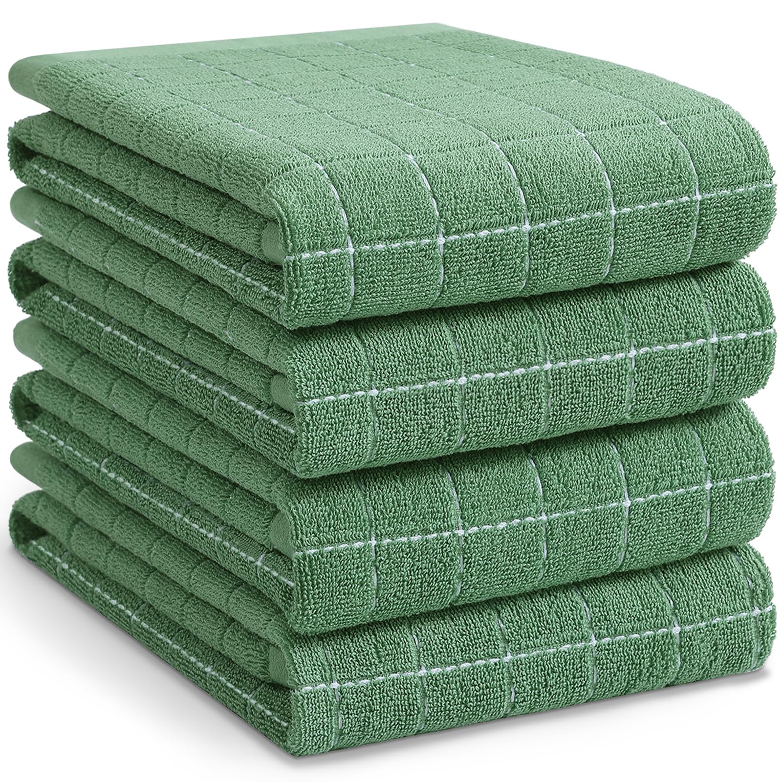 Homaxy 100% Cotton Terry Kitchen Towels, Large 4 Pack, Grass Green | Ultra Soft and Absorbent Dish Towels for Kitchen, Suitable for Drying and Washing Dishes