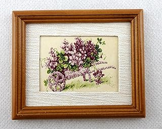 Melody Jane Dolls Houses House Miniature Accessory Wheelbarrow of Violets Picture in Walnut Frame
