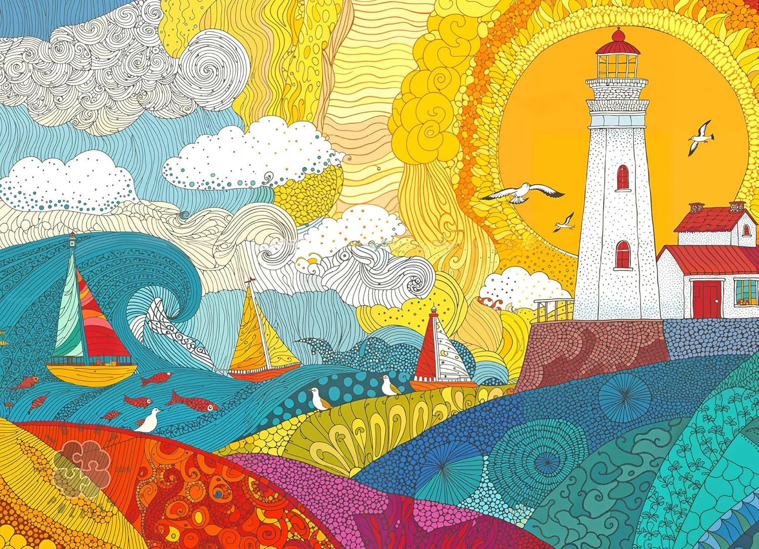 Lucky Puzzles - Tides of the Tropics - 1000 Piece Jigsaw Puzzle for Adults | Colourful Coral Reef & Canoe Scene | Unique Ocean Puzzle | Perfect Brain Teaser Gift for Adults
