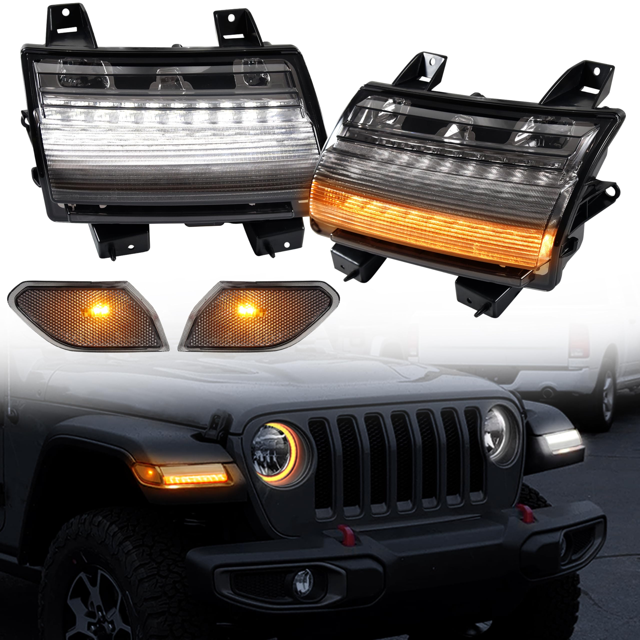 KEWISAUTO LED Sequential Flashing Turn Signal & Side Marker Lights Kit for Wrangler JL, Fender Flares Lights Wheel Eyebrow Light DRL for Jeep Wrangler