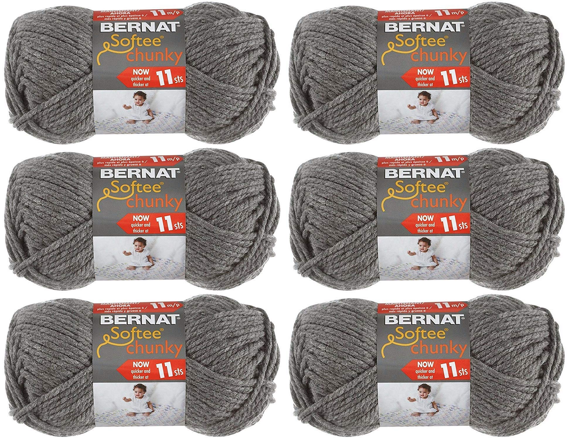 BERNAT SOFTEE CHUNKY- PACK OF 6 BALLS - 100G EACH BALL - TRUE GREY