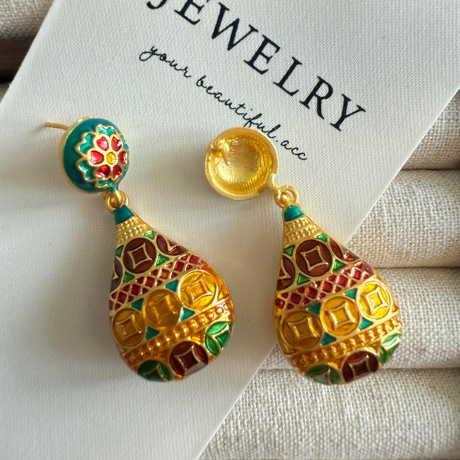 Vintage Style Gold Plated Chinese Floral Drop Silver Stud Fashion Earrings for Women - Image 6