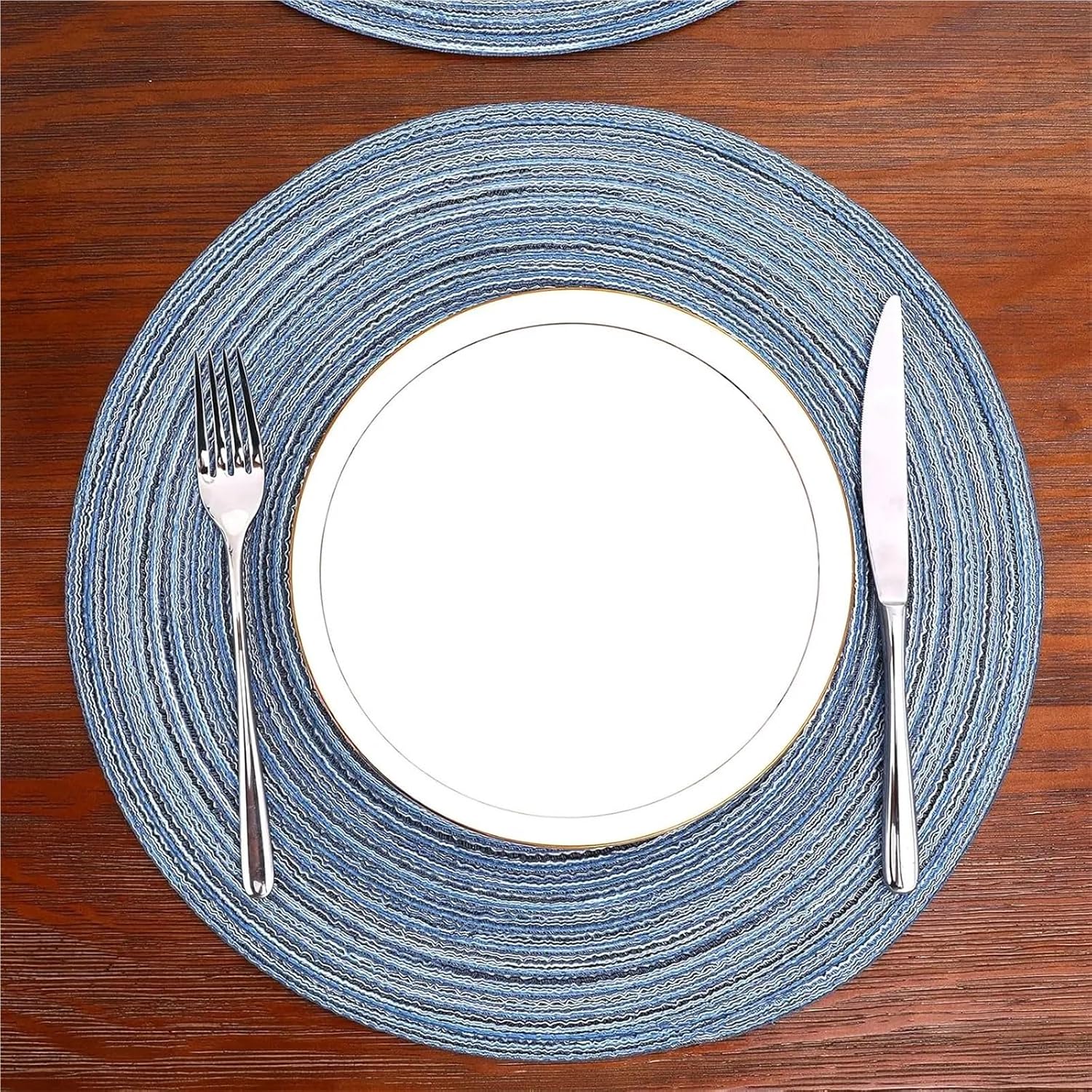 Blue Round Braided Placemats Set of 6 Circle Place Mats Kitchen Table Mats for Dining Table Wedding Party