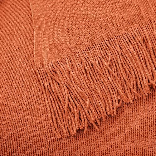 Miniatura 7 de Vonty Manta de punto naranja óxido con borlas y flecos, 50 x 60 pulgadas, manta de punto súper suave, manta ligera decorativa de granja para sofá,