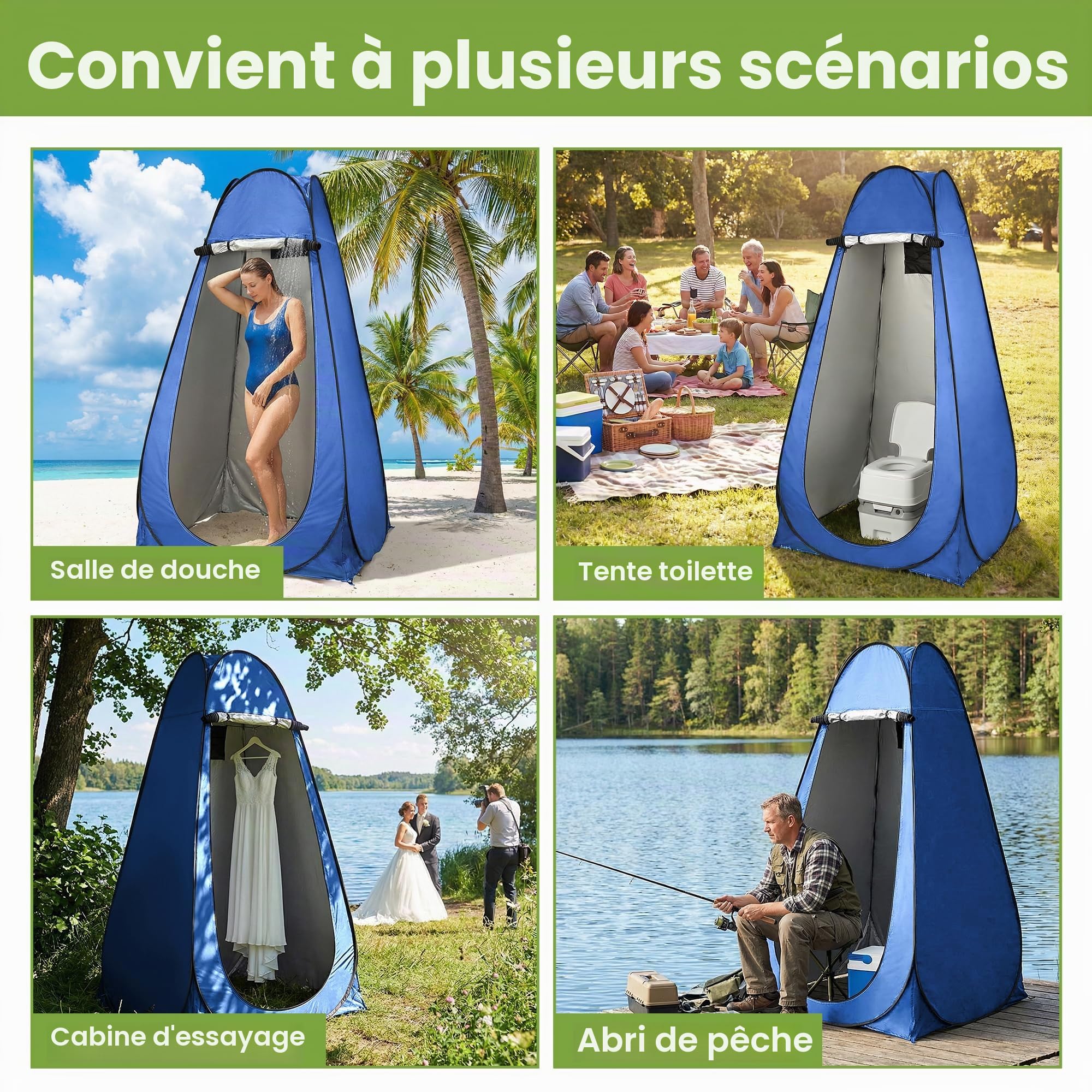 ROPODA Tente de Douche Pop Up, Tente de Douche Camping avec Sac de Transport, Automatique Instantanée Cabinet de Changement, Imperméable, Anti-UV,pour Le Camping,Plage, Pique-Nique,Pêche