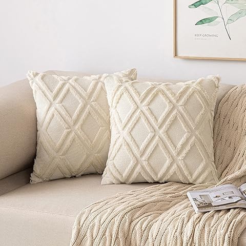 MIULEE Funda de Cojines de Lana Imitación Funda de Almohada con Patrón de Rombo Cojin Pelo Suave Moderno para Sofá Silla Cama Habitación Salón Dormitorio Terraza 2 Piezas 50x50 cm Beige
