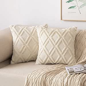 MIULEE Lot de 2 Housses de Coussins en Daim Artificiel et en Laine Artificielle avec des Motifs Carré Confortable comme Velours Taie d'oreiller à Salon Chambre Canapé 50X50 CM Gris Clair
