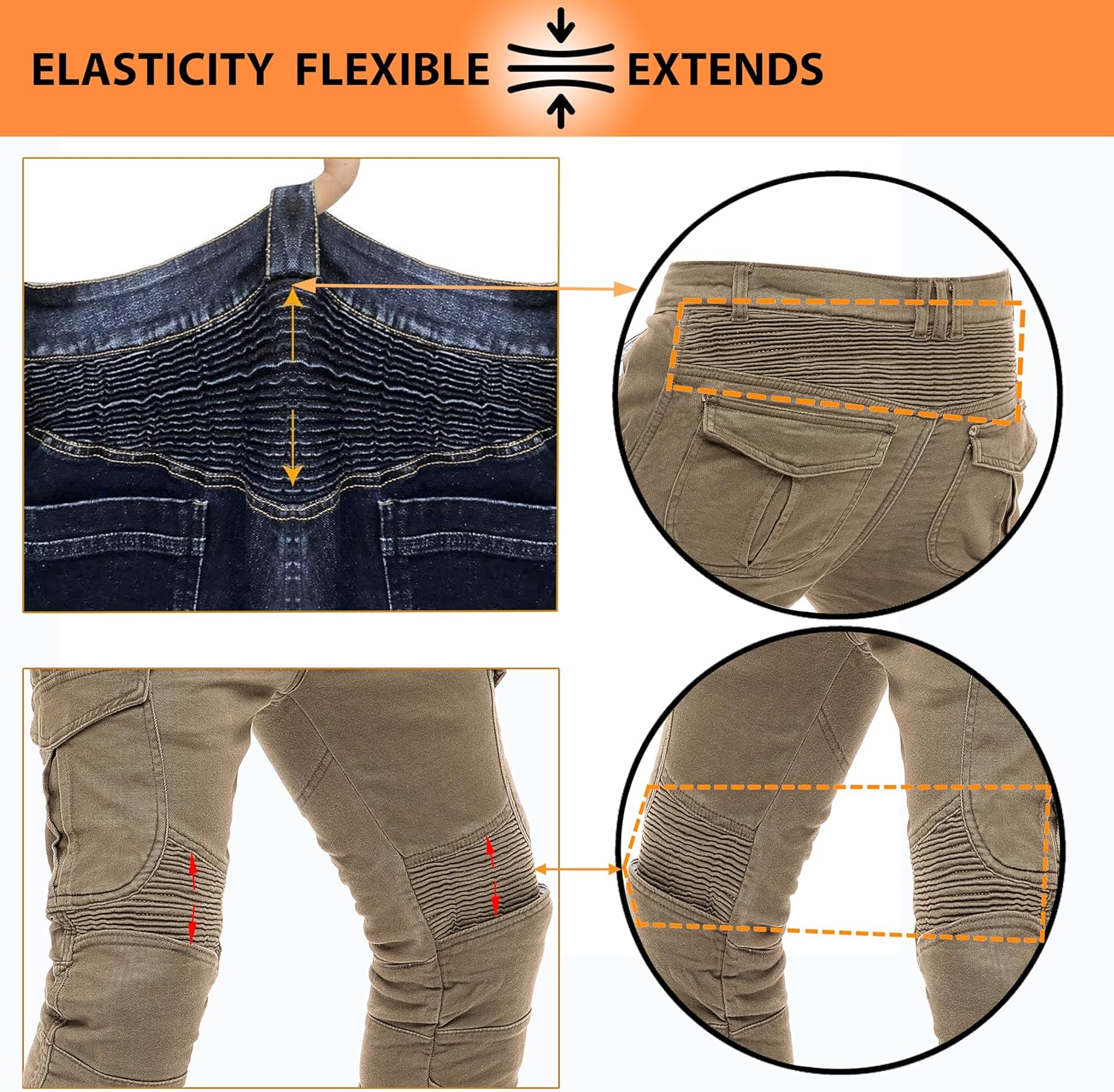 Juicy Trendz Mens Motorcycle Pants Armored Riding Jeans with Hip & Knee Pads, Aramid Protective Lining Adventure Touring Pant