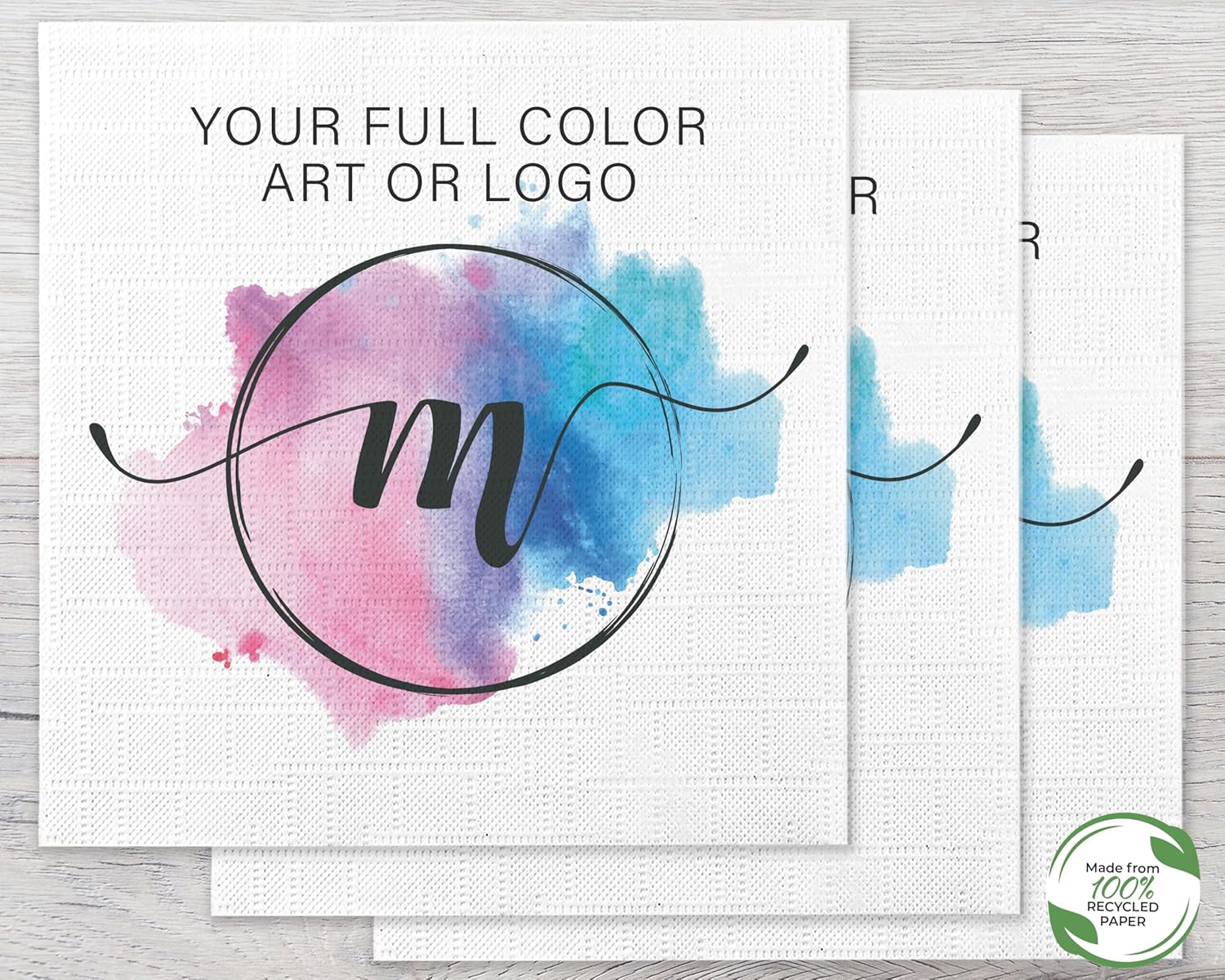 100 Count Custom Cocktail Napkins - Personalized 100% Recycled Napkins - Eco-friendly & Full-Color Digital Printed - Weddings, Events & Celebrations - All Over Embossed, 5"x 5"