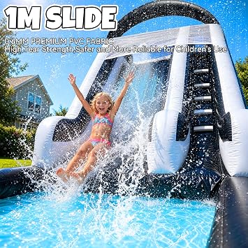 Inflatable Water Slide for Adults, 21FT 100% PVC Waterslide with Big Splash Pool, Widen Slide with Shallow Pool, 750W Air Blower, Ideal for Backyard, Park, Commercial (21FT - Black & White)