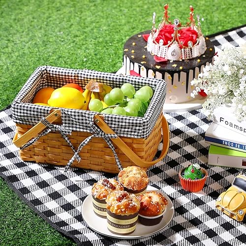 Miniatura 7 de Cesta de pícnic, cesta de madera tejida natural con asas plegables dobles, manta de picnic, cesta de Pascua para huevos de Pascua, dulces,