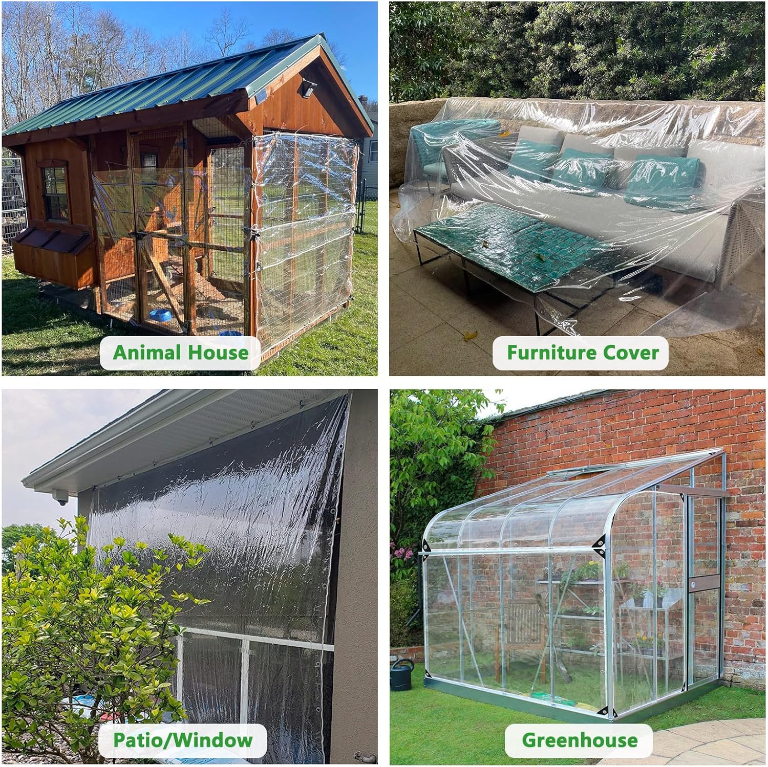 Clear Tarps Heavy Duty PVC Transparent Waterproof Dustproof Windproof Anti-UV Anti-Tear Tarpaulin with Grommets & Ropes for Greenhouse Patio Porch Outdoor Pergola Canopy Chicken Coop