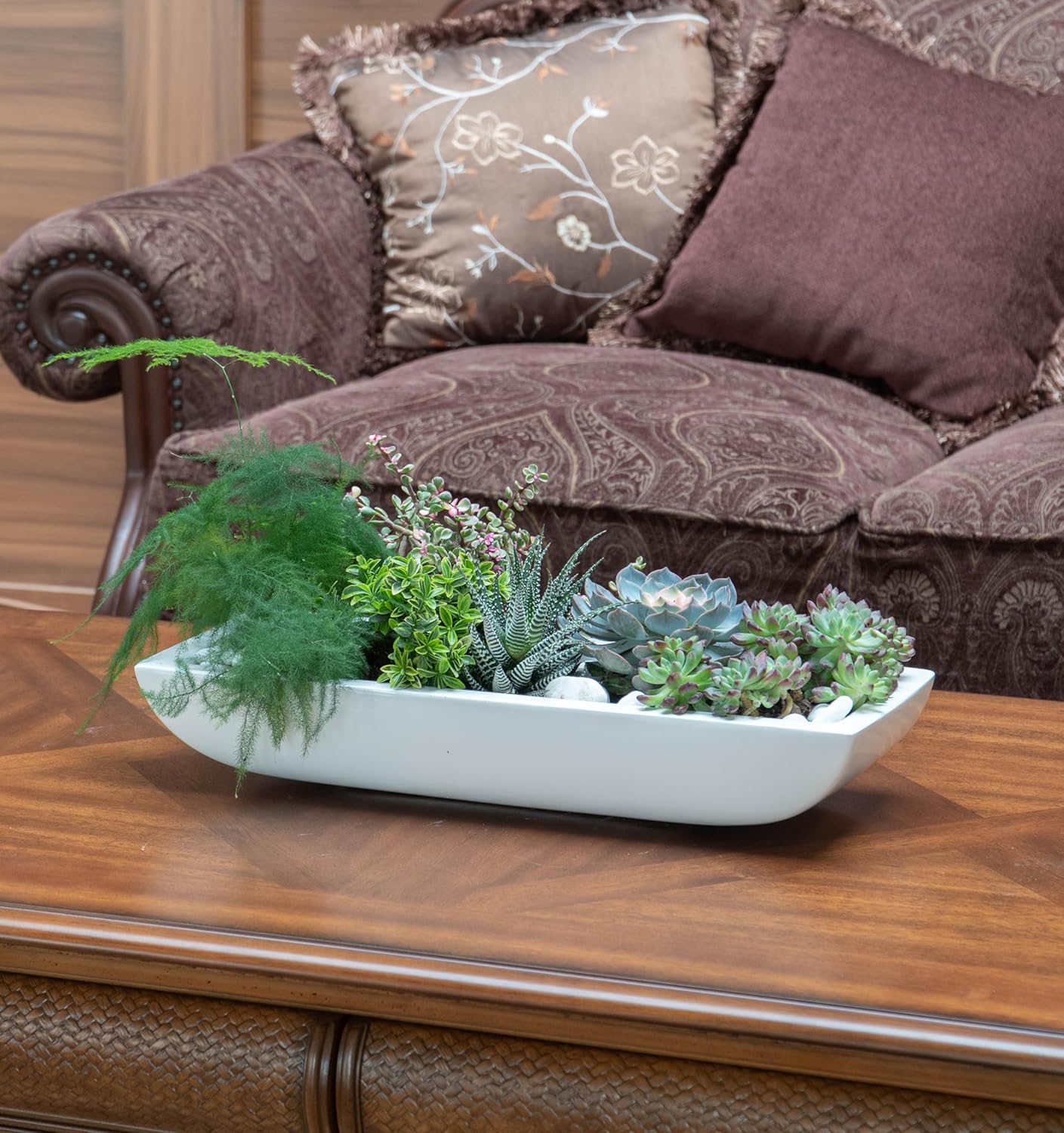 Pottery Pots White Flower Pot Classic Table Centerpiese Modern Rectangular Low Balcony Planter Pot, 3" H x 7.5" W x 19.5" L The Essentials Series