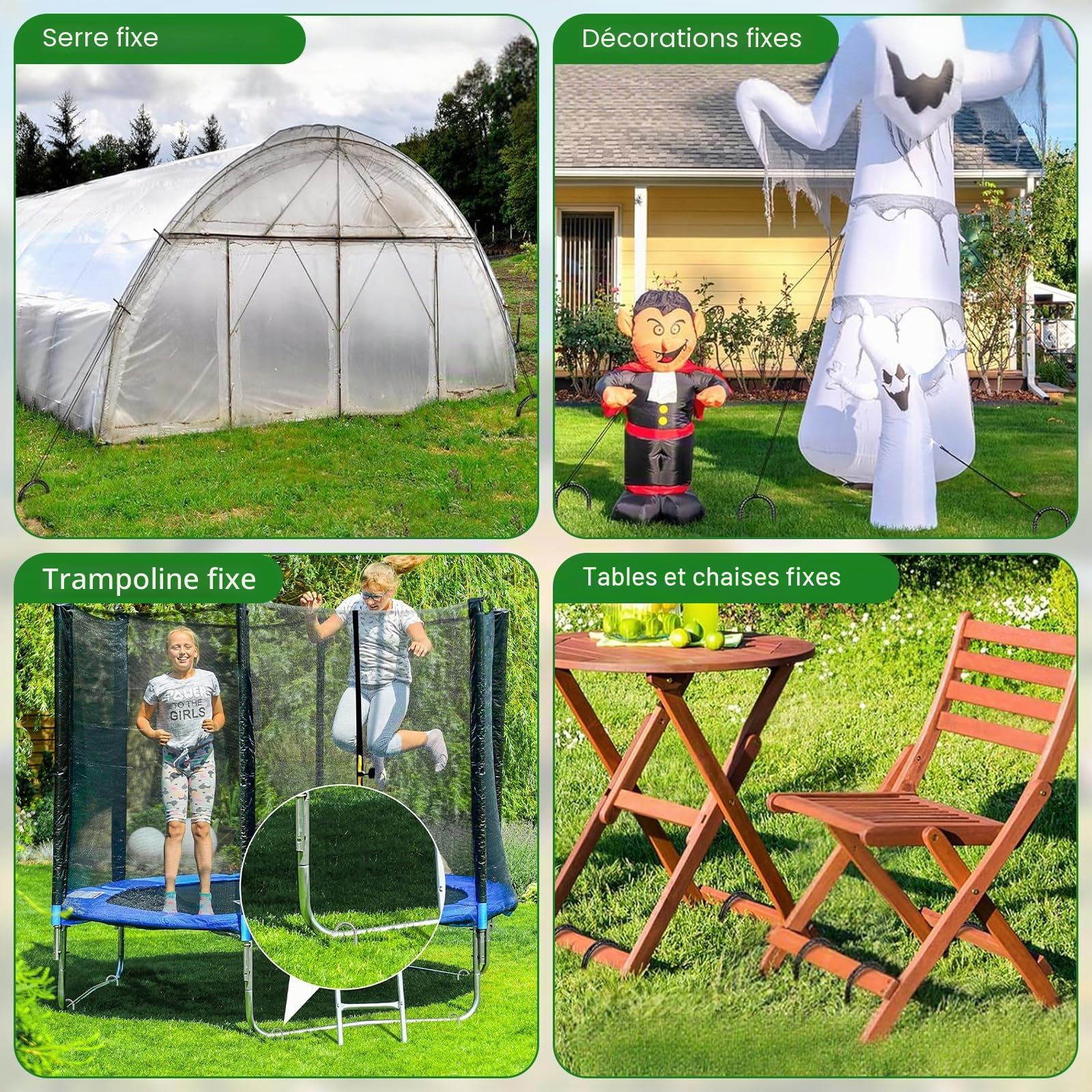 Piquets de Tente en Acier Galvanisé 30cm avec Crochets pour Camping, Trampoline, Balançoire