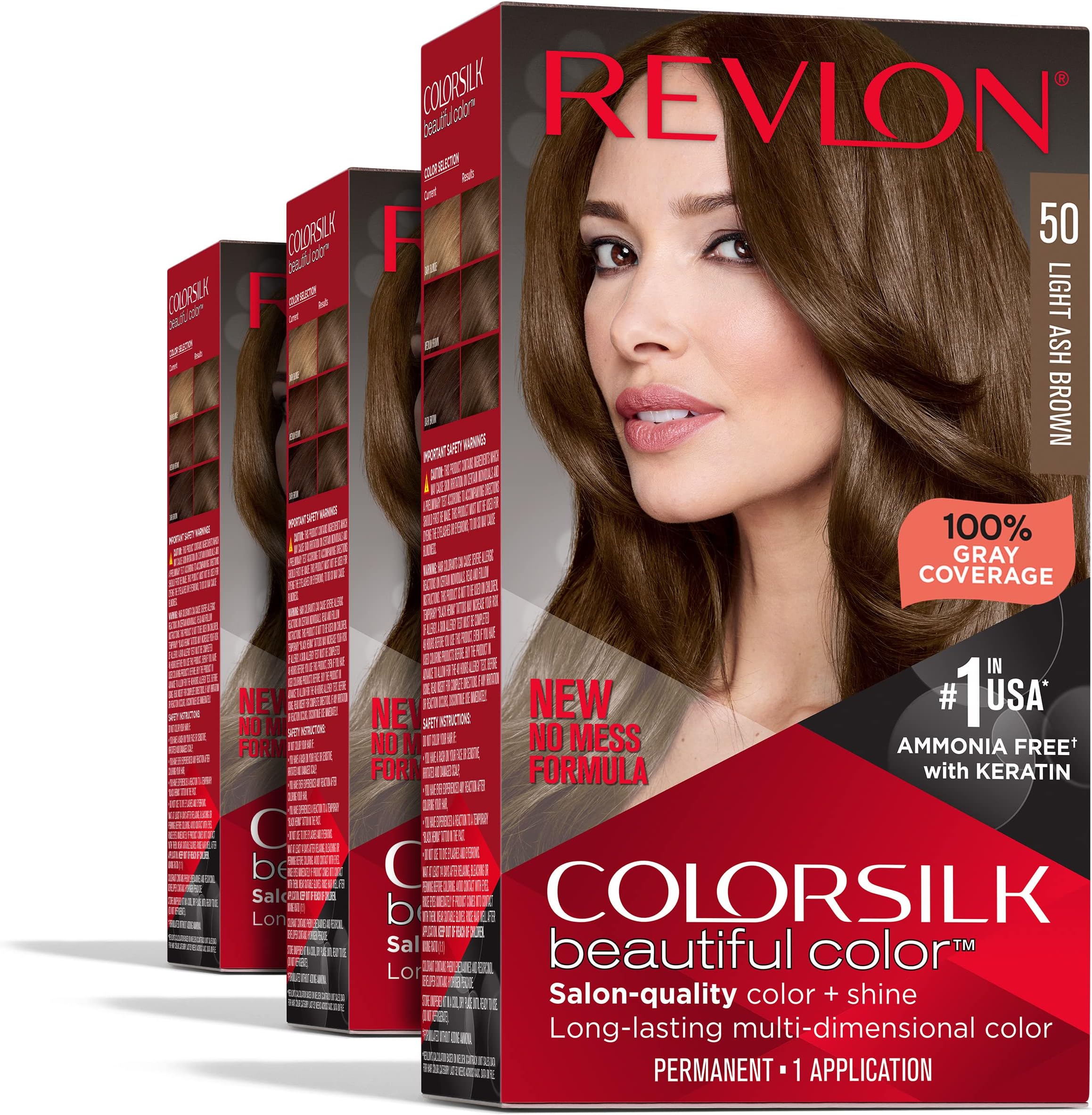 Revlon ColorSilk Hair Color, Medium Rich Brown [47] 1 ea 1 Count (Pack of 3