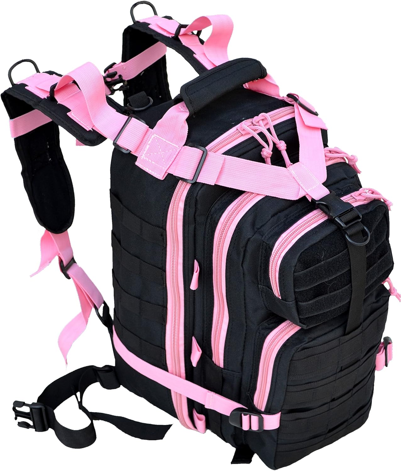 Explorer B3-PinkExplorer Tactical 72 Hours Combat Rucksack 17 Inch Backpack-Black with Pick Stripes, Black with Pink Strips, 17" X 9" X 11"