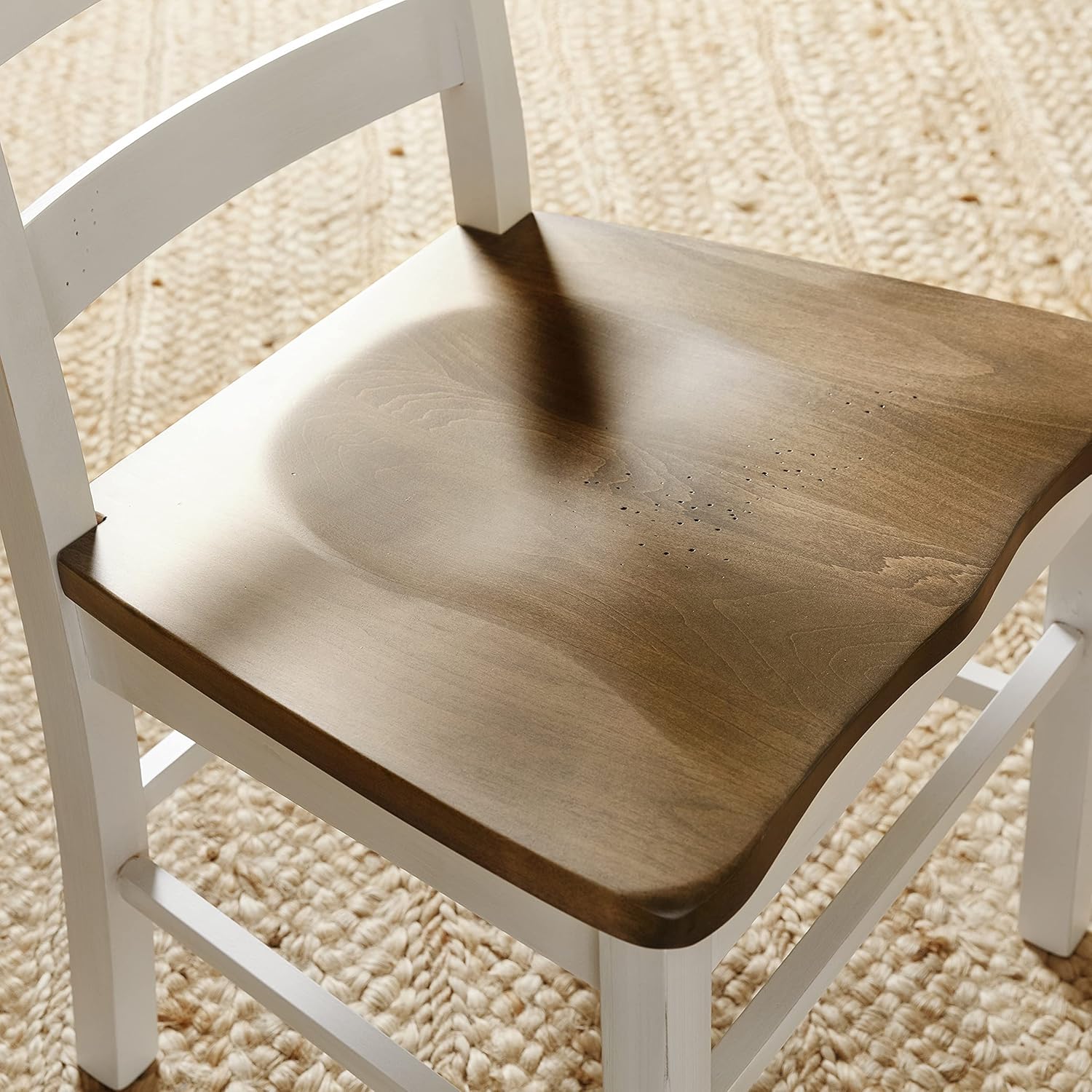 7 Piece Solid Wood Dining Room Set | Extendable Kitchen Table with Leaf and 6 Wooden Chairs | Light Brown and White Farmhouse Table with Eased Edge and Distressing | USA Made : Everything Else