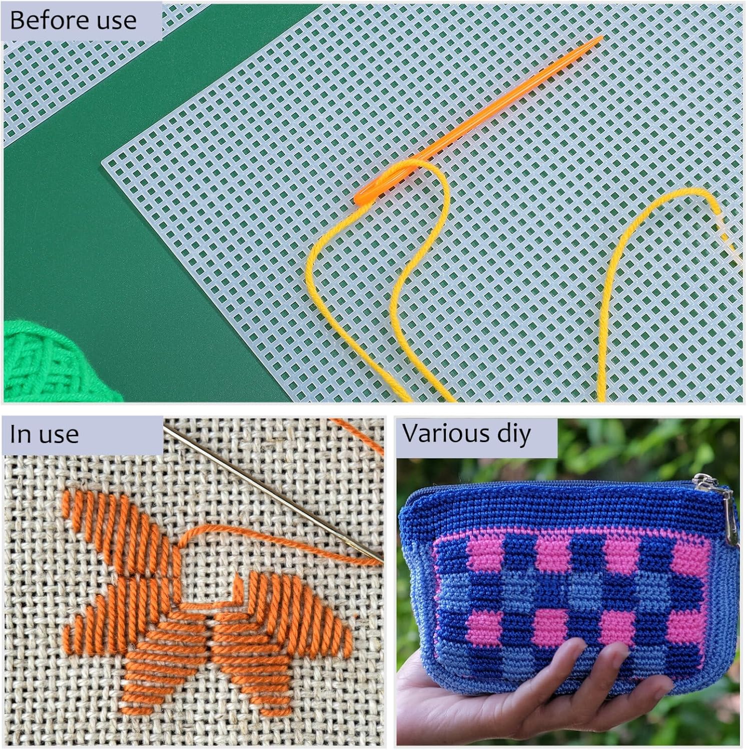 DIYEAH Mesh Canvas Sheets 6Pcs Plastic Mesh Sheet Squares Embroidery Mesh Sheets Acrylic Yarn Crafting Knitting Crochet Project DIY Knit Crochet Making Supplies