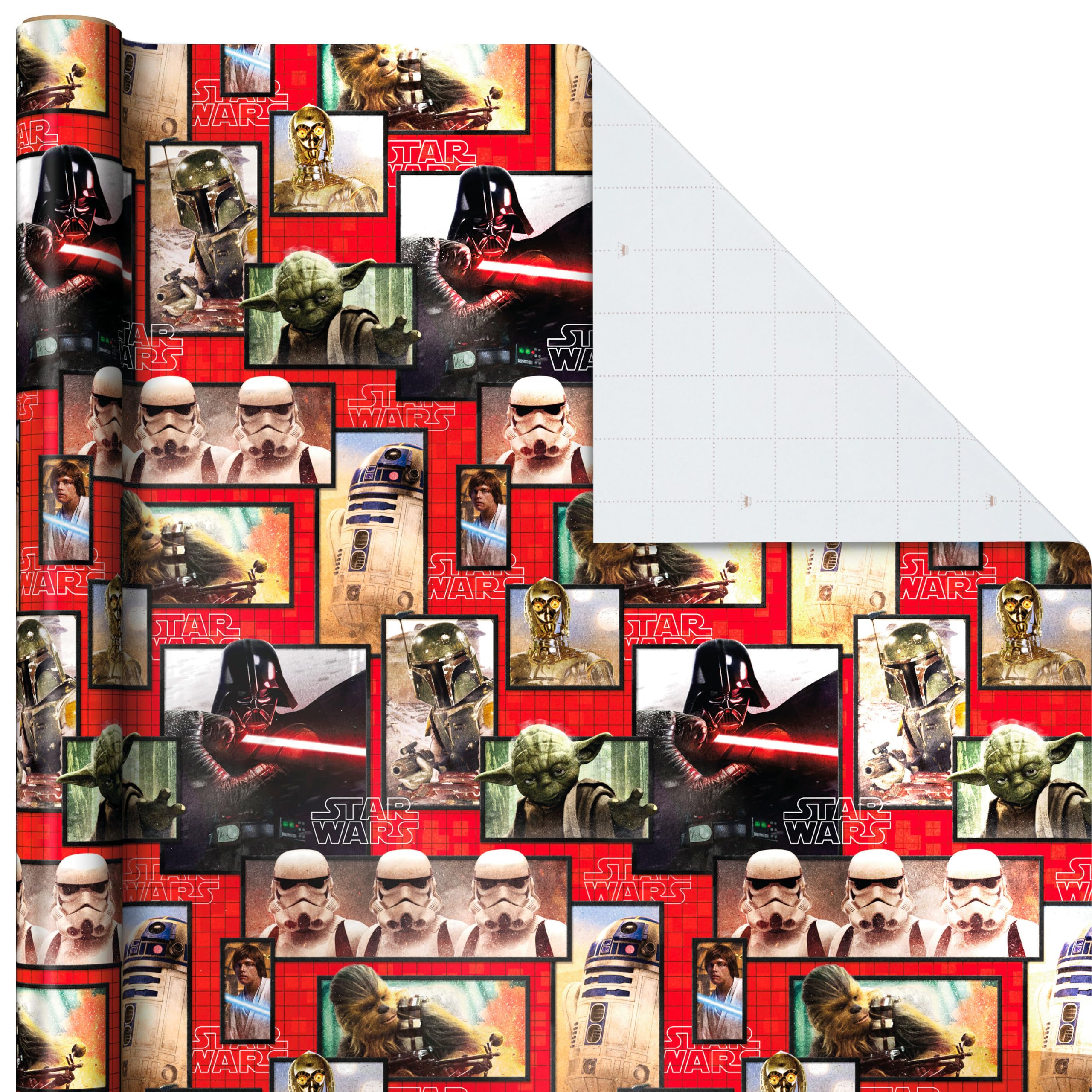 Hallmark 0005EWR2930 Star Wars Lot de 3 rouleaux de papier cadeau Yoda avec lignes de coupe au verso 60 m²