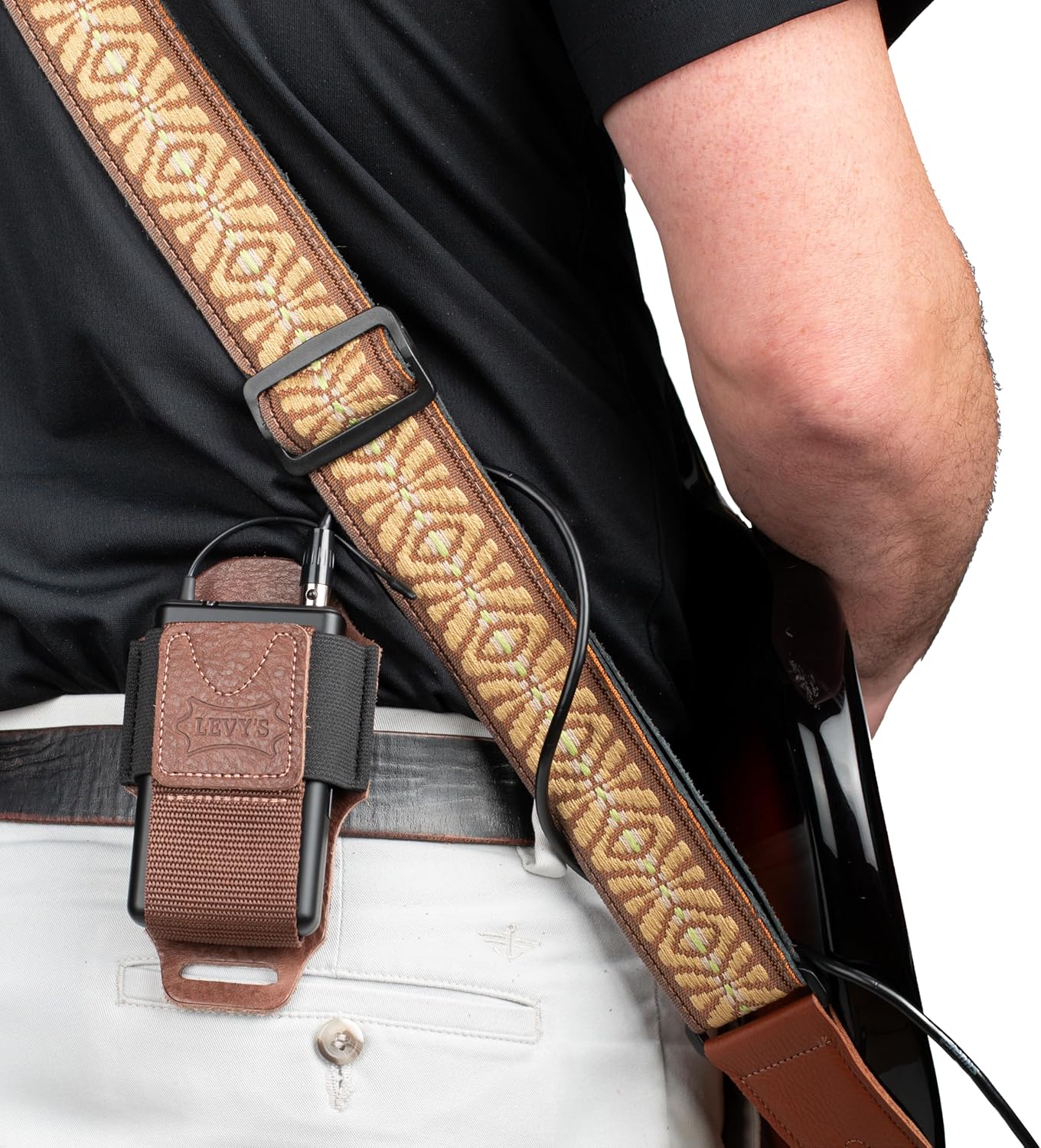 Levy's Leathers Deluxe Wireless Transmitter Bodypack Holder, Brown Leather (MM14-BRN)